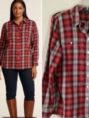 Lauren Ralph Lauren Red & White Plaid Button-Down Shirt M